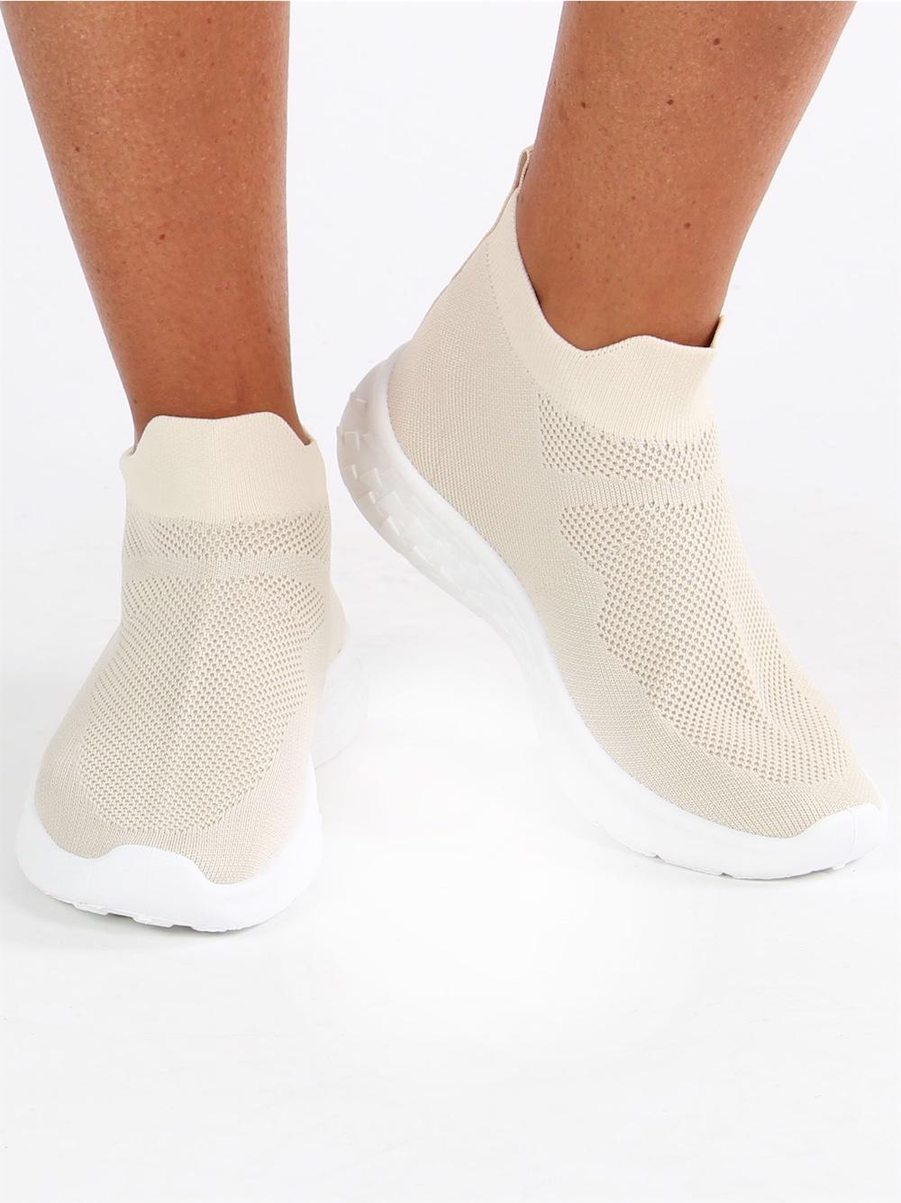 Rini - Beigefarvet sokkesneakers med hvid sål